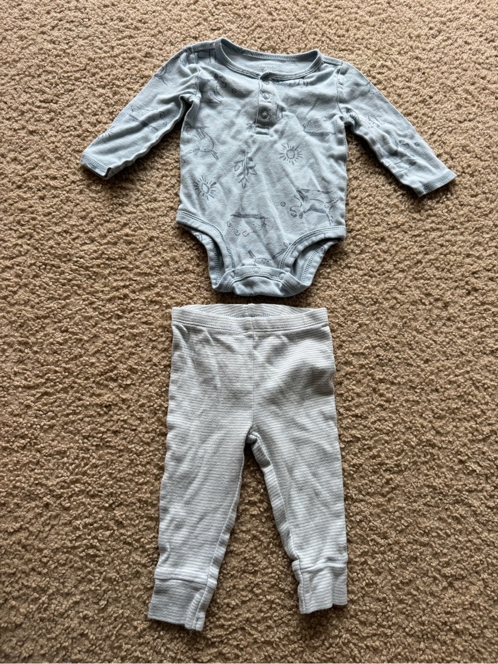 Light Blue Baby Long Sleeve Bodysuit & Pants Set 6 months